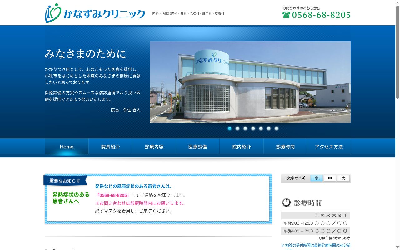 かなずみクリニックの公式サイトのスクリーンショット
