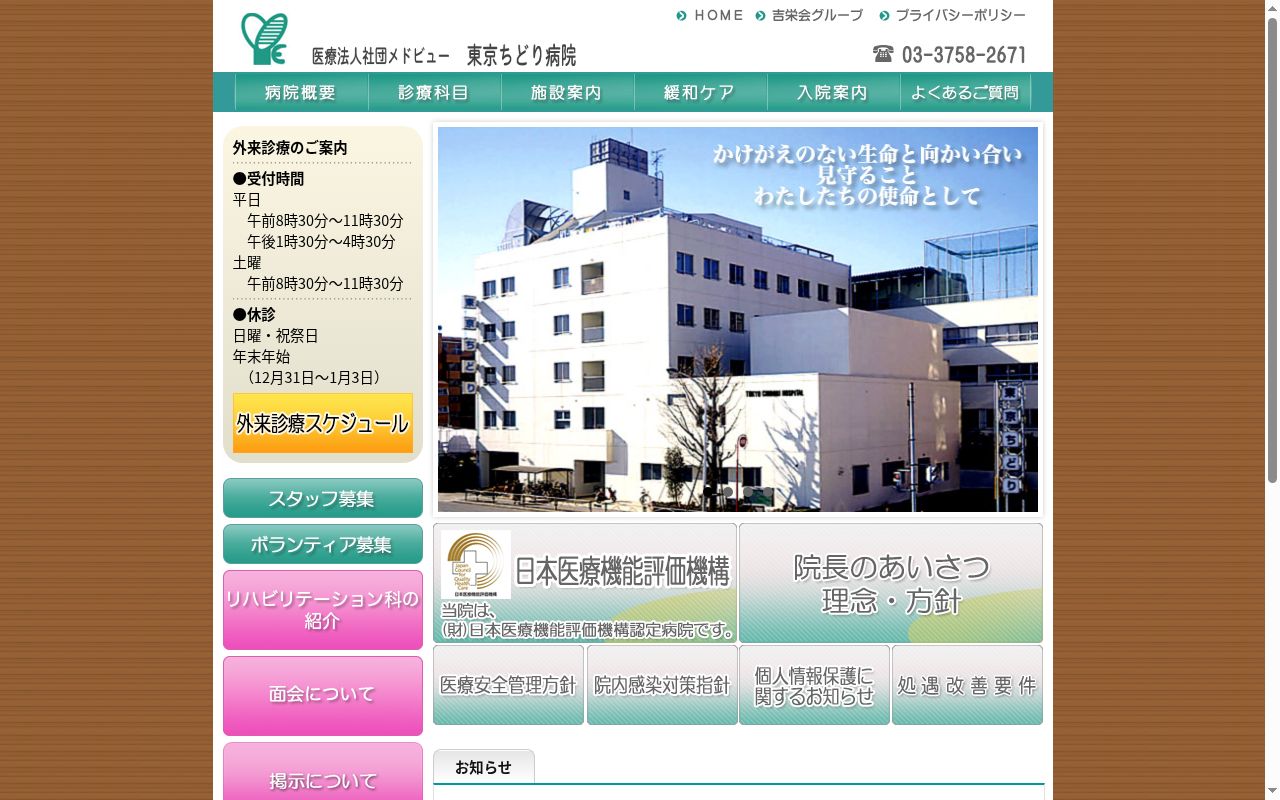 医療法人社団メドビュー 東京ちどり病院の公式サイトのスクリーンショット