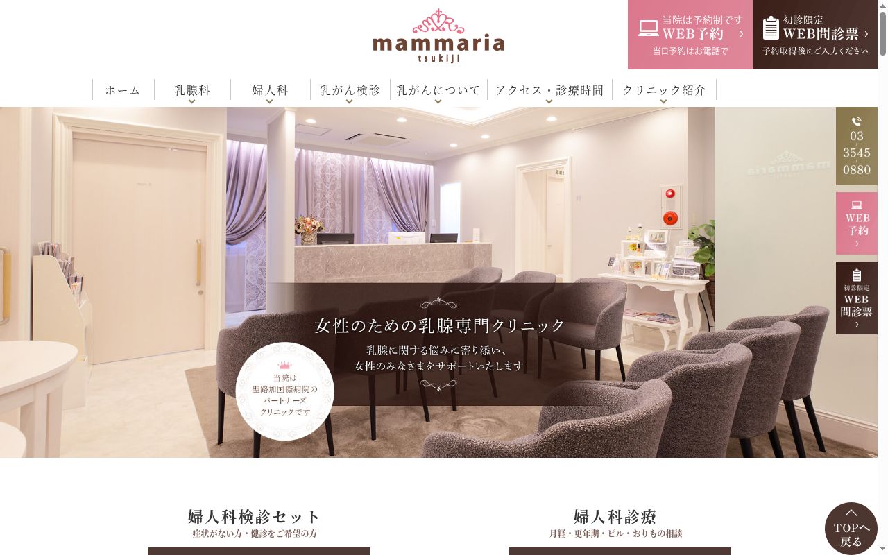 医療法人社団ｍａｍｍｒｉａ　ｍａｍｍａｒｉａ　ｔｓｕｋｉｊｉの公式サイトのスクリーンショット