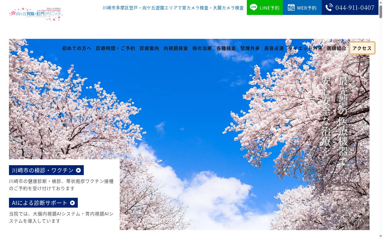 向ヶ丘胃腸・肛門クリニックの公式サイトのスクリーンショット