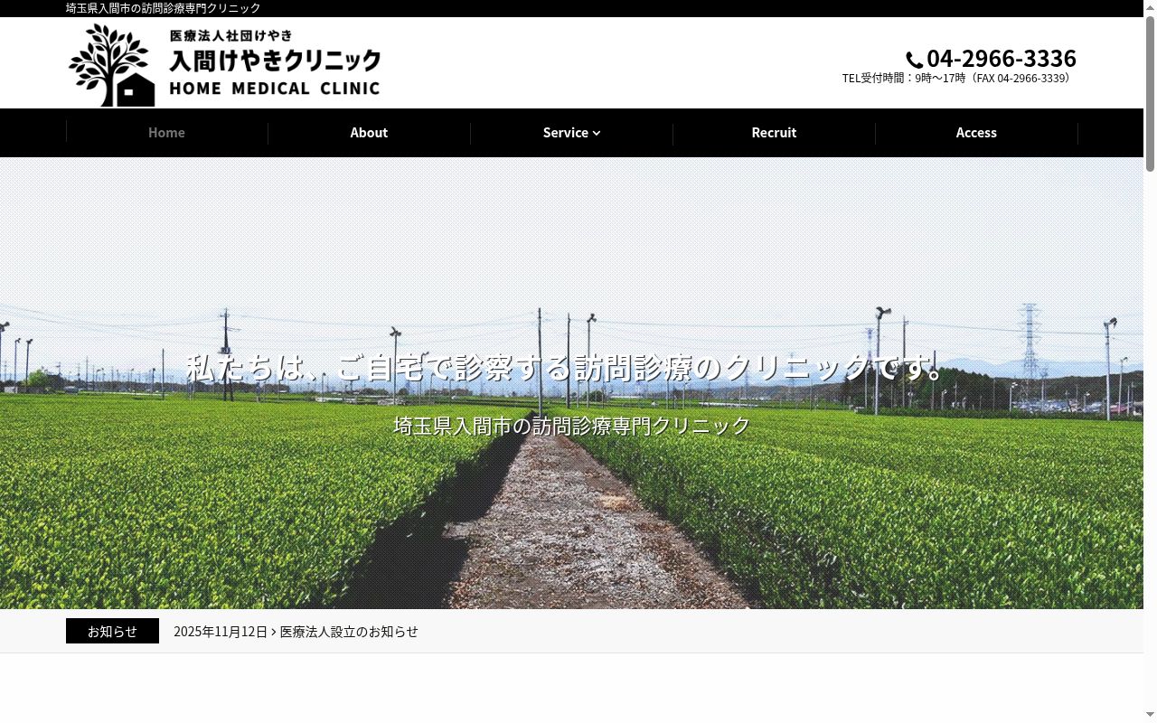 入間けやきクリニックの公式サイトのスクリーンショット