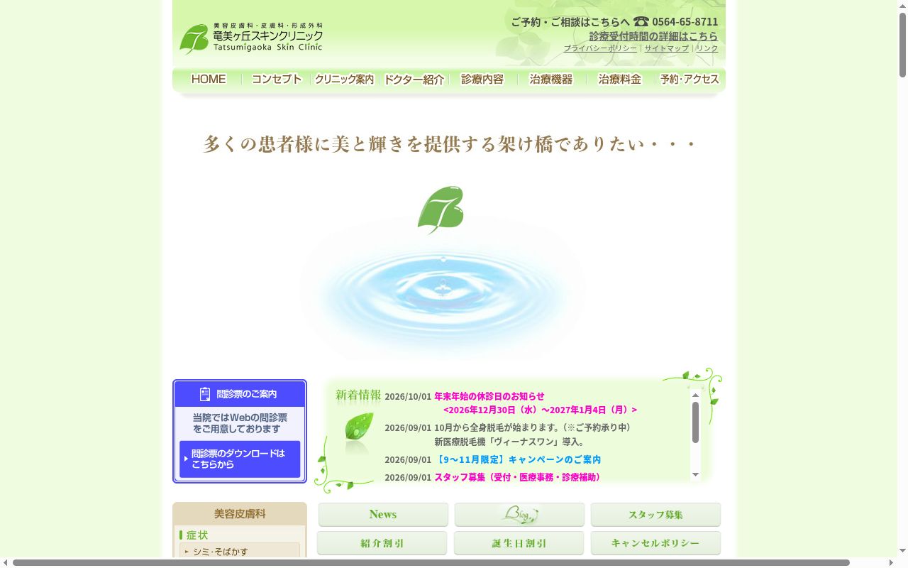 竜美ヶ丘スキンクリニックの公式サイトのスクリーンショット