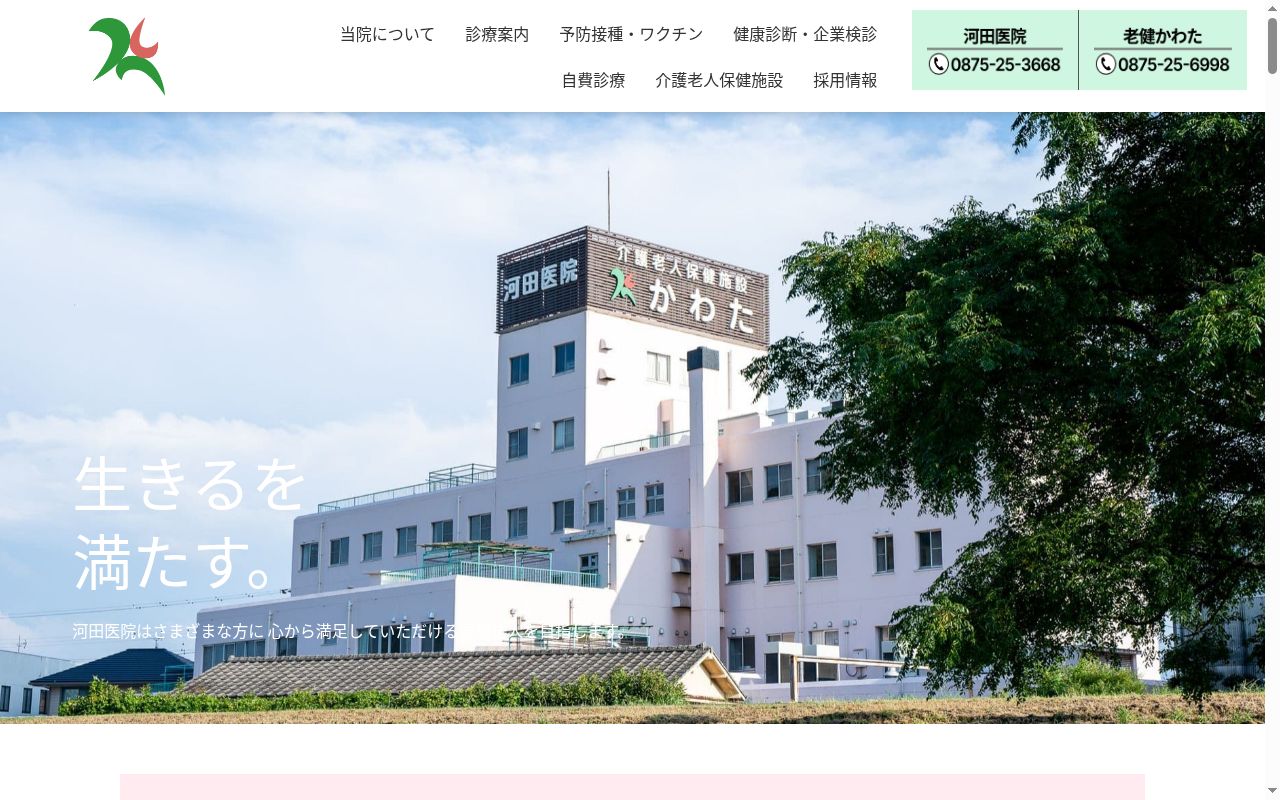 医療法人社団健成会河田医院の公式サイトのスクリーンショット