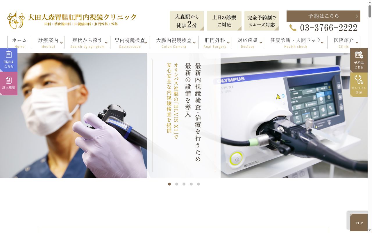 大田大森胃腸肛門内視鏡クリニックの公式サイトのスクリーンショット