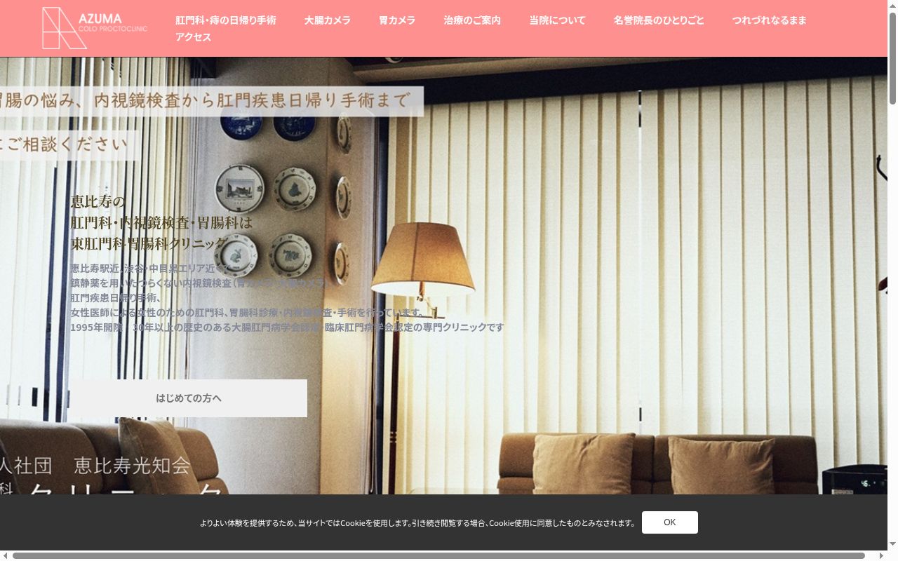 医療法人社団恵比寿光知会　東肛門科胃腸科クリニックの公式サイトのスクリーンショット