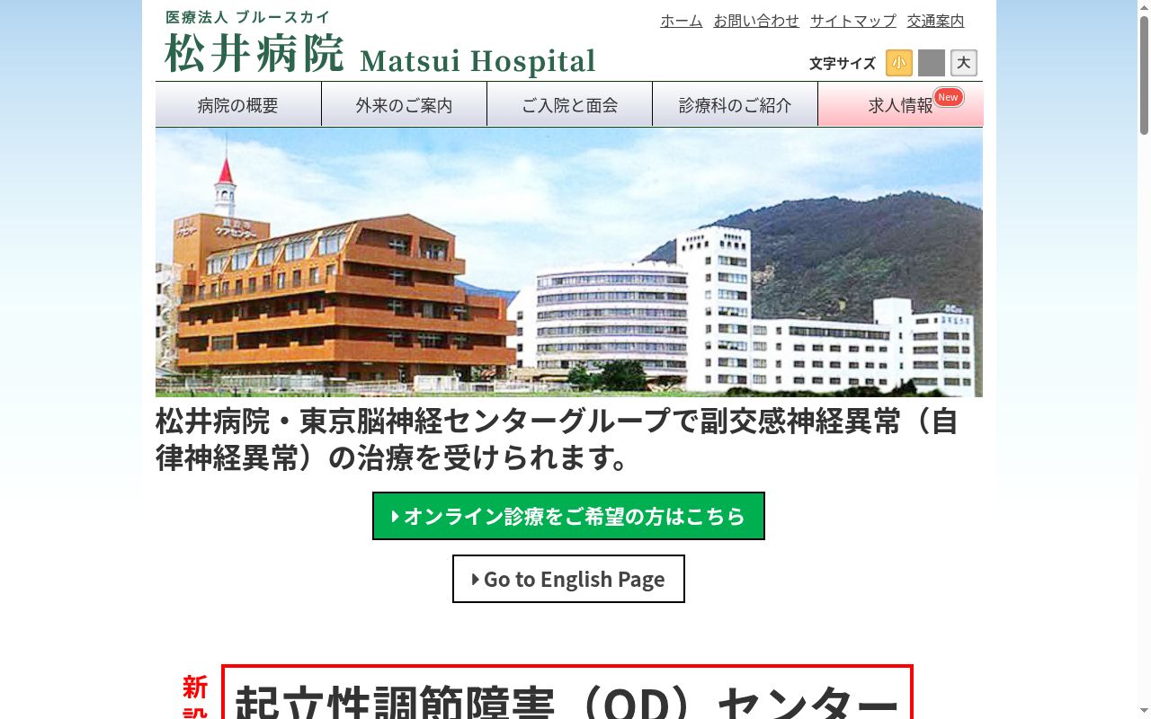 医療法人ブルースカイ松井病院の公式サイトのスクリーンショット