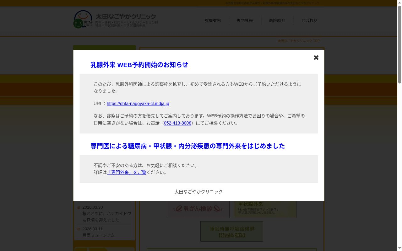 太田なごやかクリニックの公式サイトのスクリーンショット