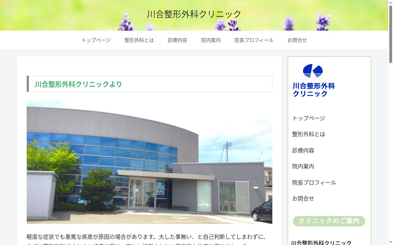 川合整形外科クリニックの公式サイトのスクリーンショット
