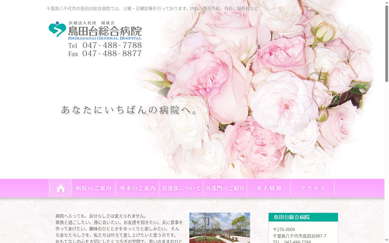 医療法人社団碩成会　島田台総合病院の公式サイトのスクリーンショット