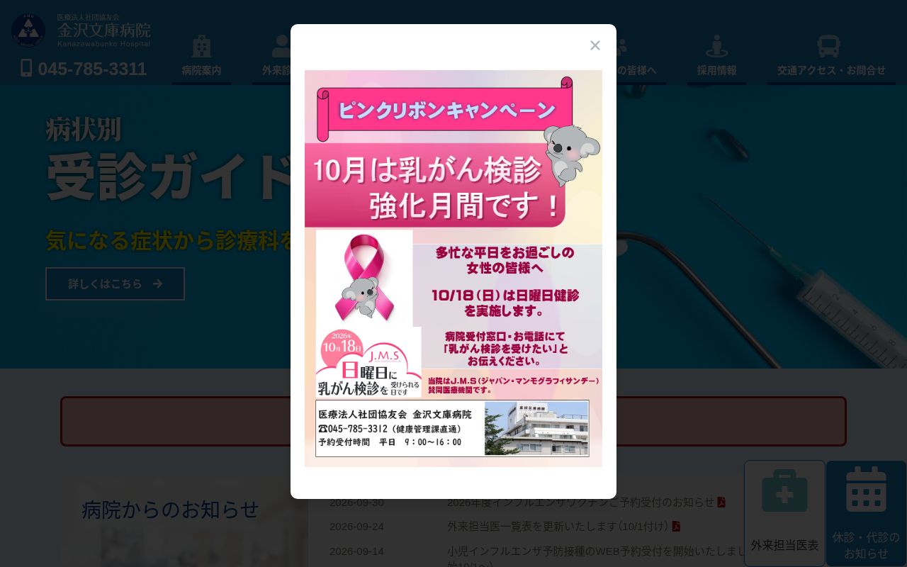 医療法人社団協友会 金沢文庫病院の公式サイトのスクリーンショット