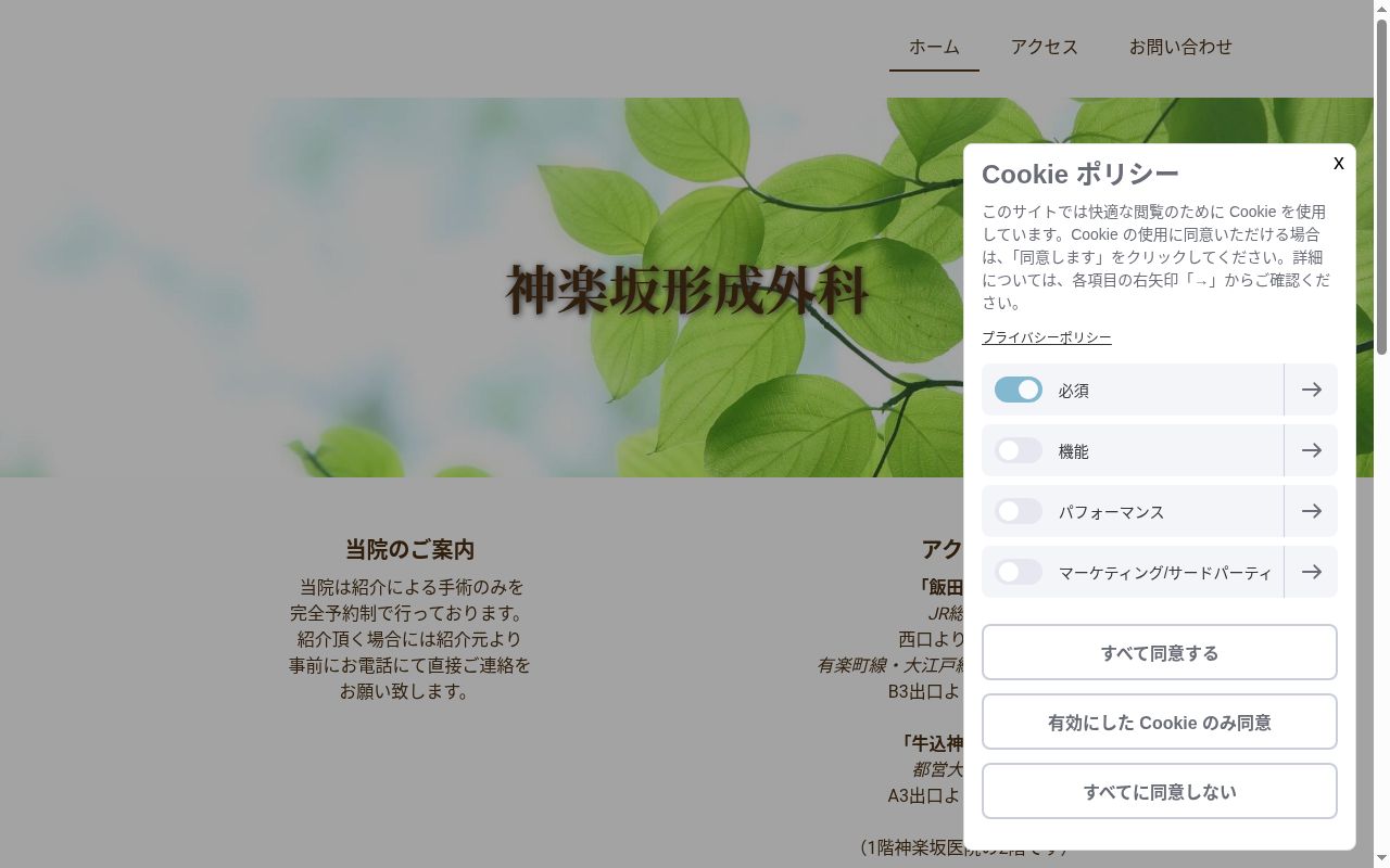 神楽坂形成外科の公式サイトのスクリーンショット