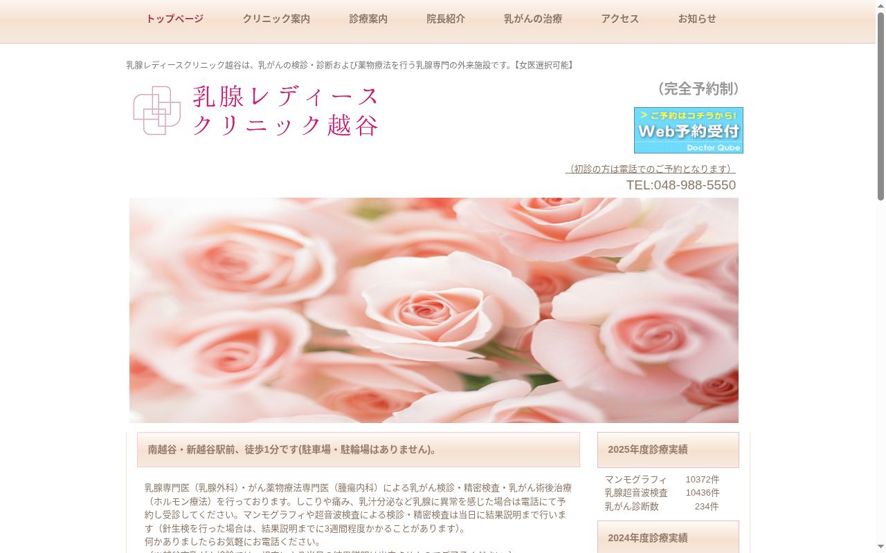 乳腺レディースクリニック越谷の公式サイトのスクリーンショット